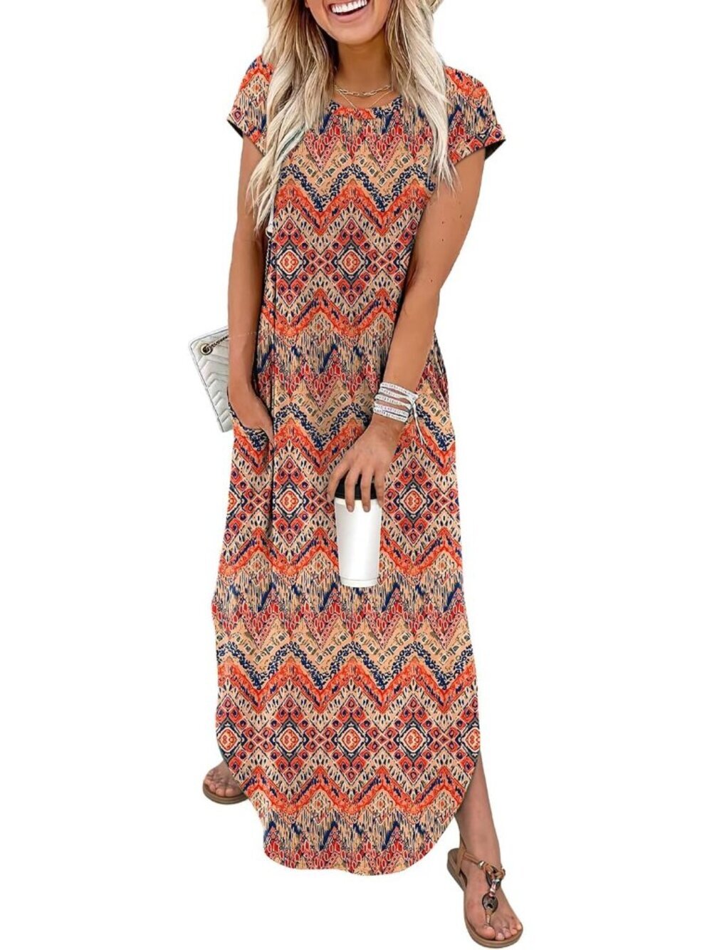 Women's Boho Yellow Floral Cap Sleeve Crewneck Pockets Beach Long Maxi Dress